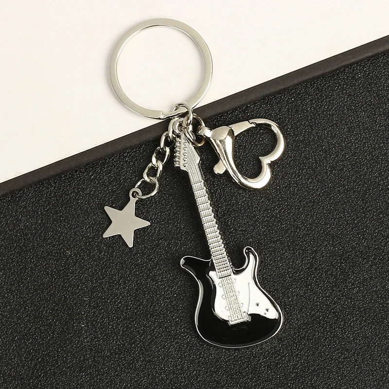 1PC Guitar Love Heart Key Chain For Men Women Star Sweet Keychain Cool Trendy Fashion Pendant Rock Punk Vintage Accessories Gift