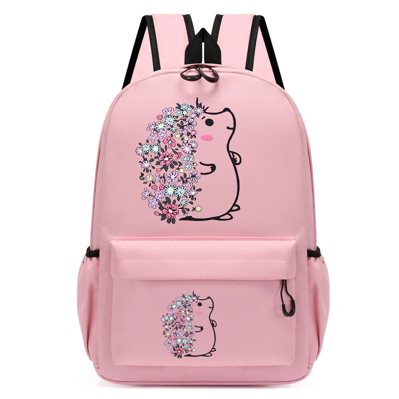 Cute Animal Floral Hedgehog Print Mochila para Crianças, Anime Bagpack para Crianças, Kindergarten School Bags, Novo