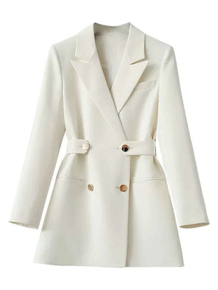 Women Suit Blazer Elegant Coat Spring Autumn Fashion Korean Blazer Luxury Double Breasted Jacket Solid Ladies Tops Clothes