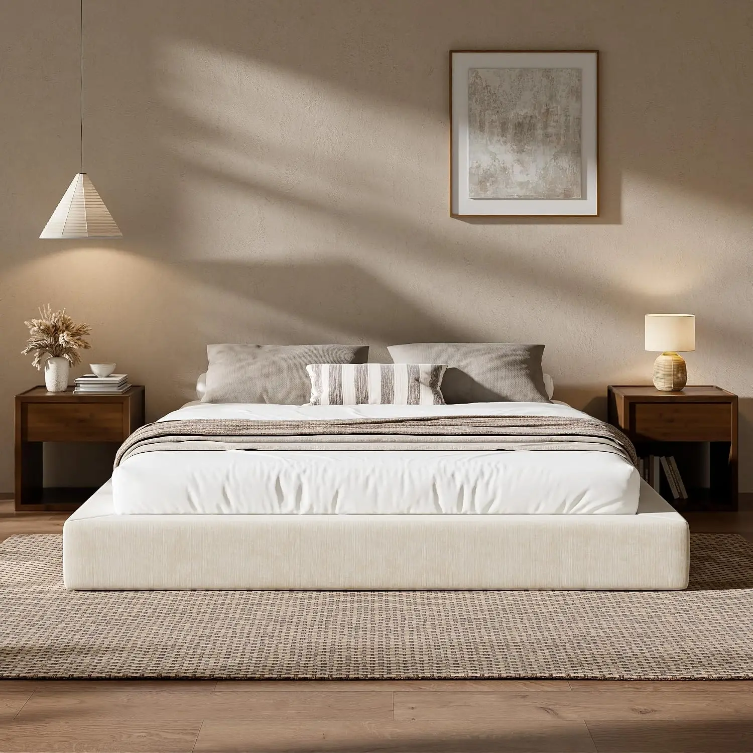 AirFrame King Upholstered Bed Frame with Square Cushioned Base | 5 Inch Square Foam-Padded Base, 360° Cushioned, Customized
