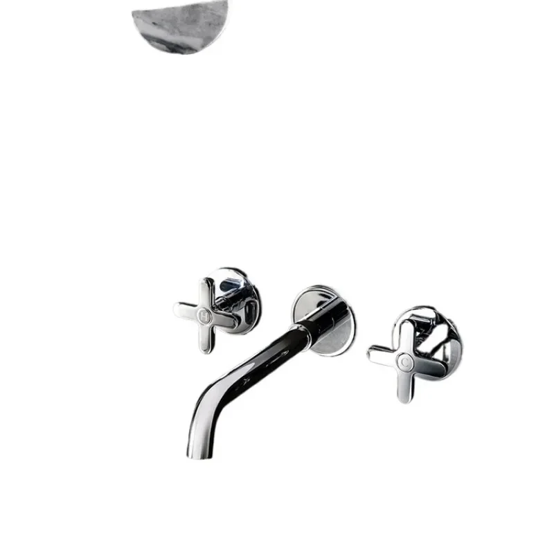 In-wall basin faucet, double handle, chrome, bright silver.