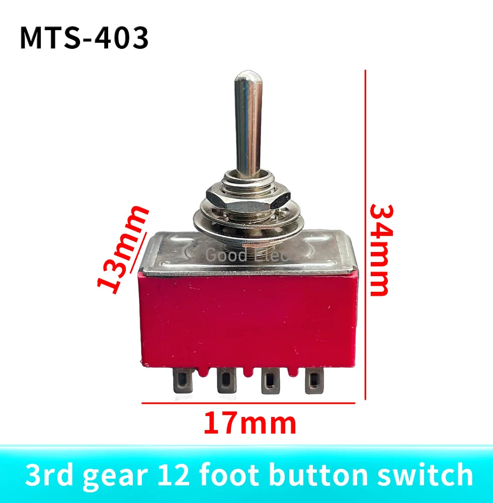 MTS-403 Red 4PDT ON-OFF-ON 12 Pins Power Button 3 Positions 2A/250VAC 6A 125VAC Rocker Toggle Switch