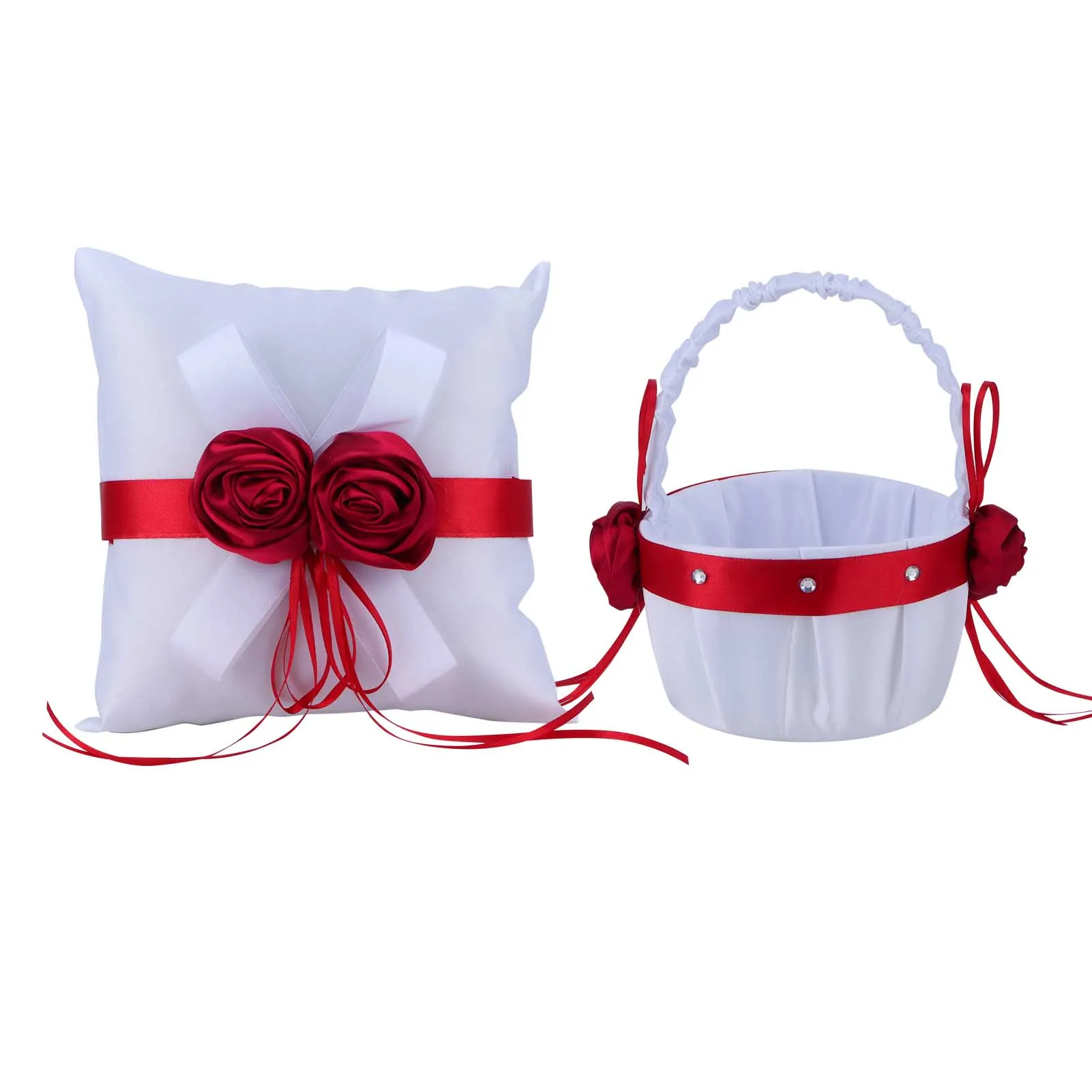 Wedding Hand Basket Set Flower Basket And Ring Bearer Pillow Cushion For Weddings Party Decoration