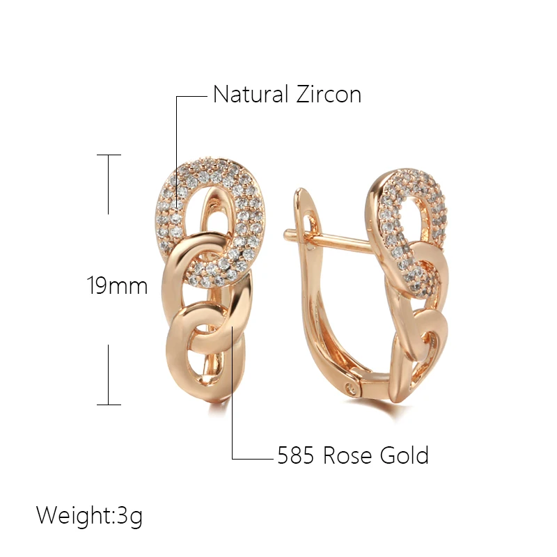 Korean Hollow Round Chain With Natural Zircon Women's Dangle Earrings 585 Gold Fashion Fine Jewelry Girl Personality Earrings