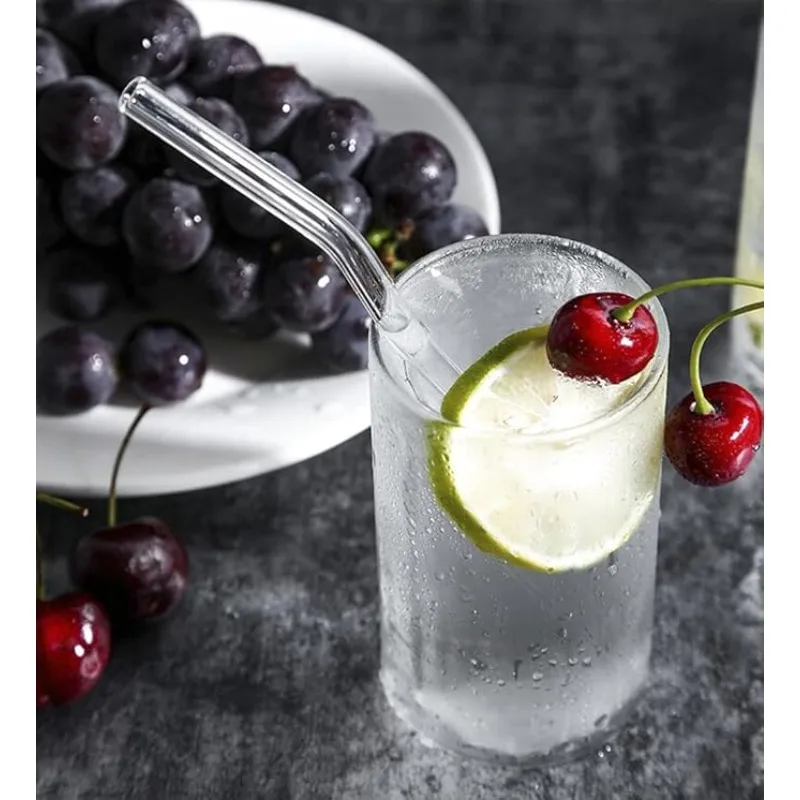 

20Packs Reusable Clear Glass Drinking Straws 7.9''x8mm for Juice,Sodas,Milk,Tea,Cocktails,8 Straight and 8 Bent with 4Brushes