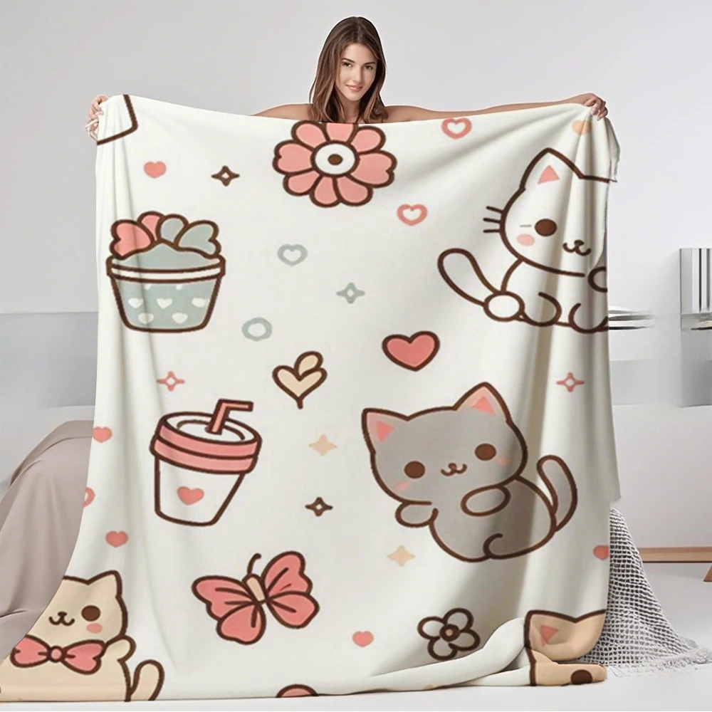 

Contemporary Chic Comfort Flannel Soft Blanket Kawaii Cat Party Luxury Throw Bed Scarf With Durable Skin-friendly Blankets