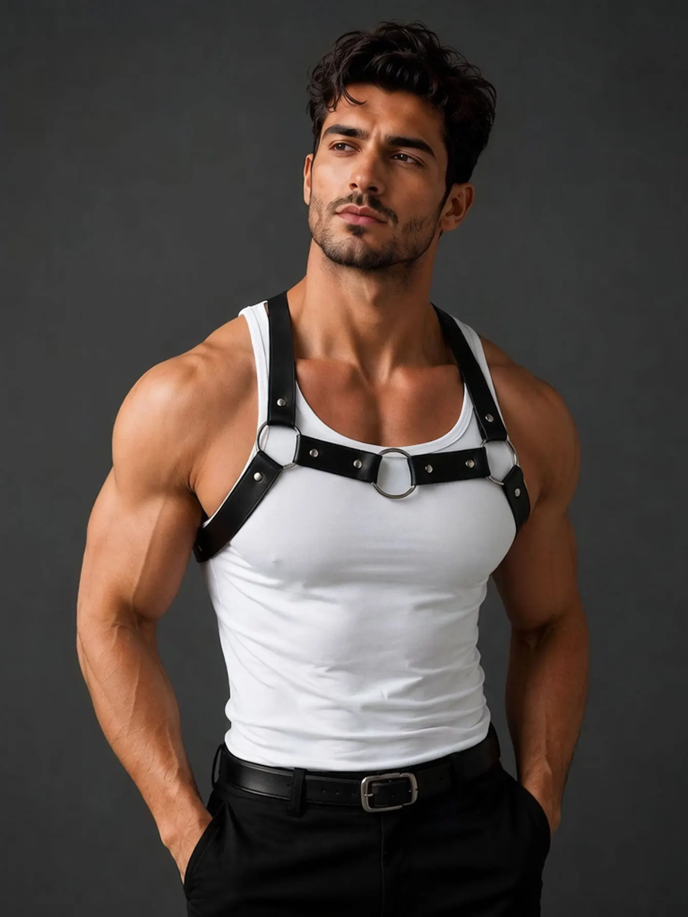 Trendy Men's PU Leather Harness Straps Chest Straps Gothic Costume Belt Adjustable Body Corset Straps Shoulder Belt