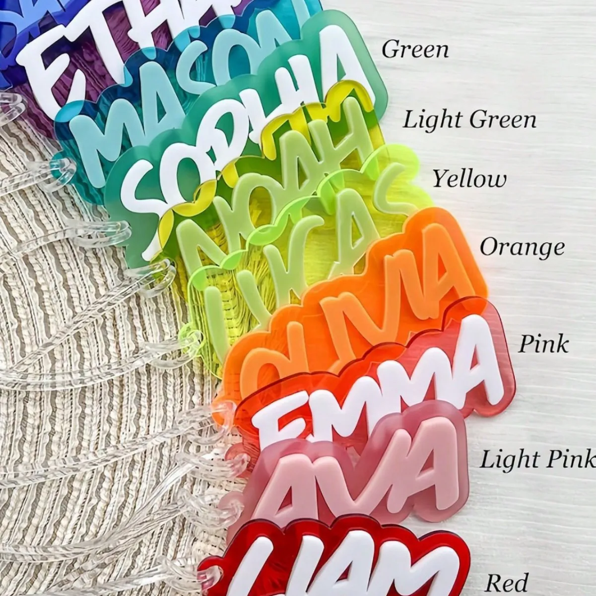 Transparent Plate Acrylic Custom Name Keychain Rubber Rope Bag Charm 3D Nameplate Tag Personalized Backpack Purse Accessories