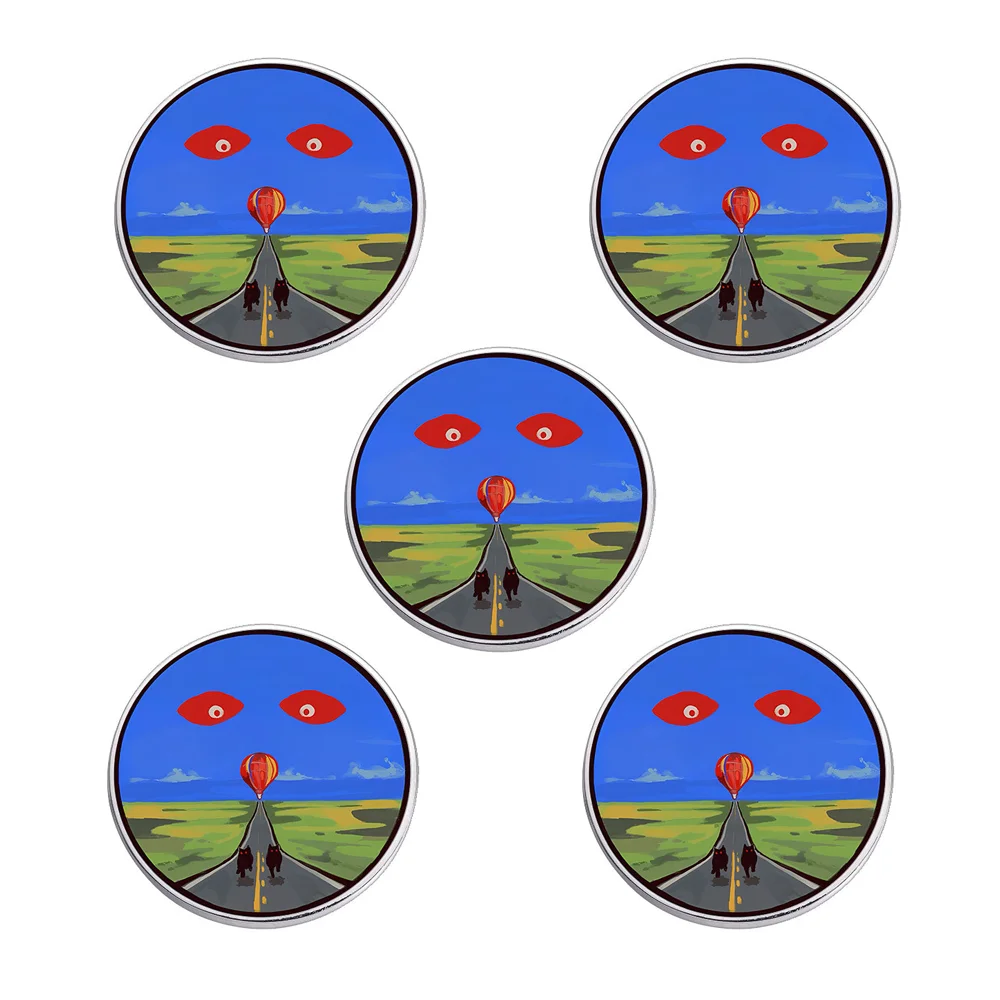 5pcs Surreal Road Trip Hot Air Balloon Eyes Art Button Pin Brooch Abstract Landscape Round Badge Lapel Pin for Backpack