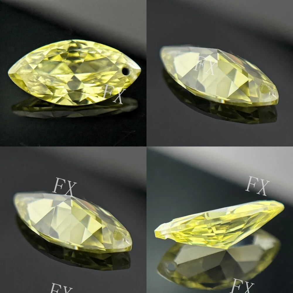 with Single Hole Oive Yellow Marquise Brilliant Cut 5A Loose Cubic Zirconia Stones 4x8~8x16mm CZ Synthetic Gems for DIY Jewelry