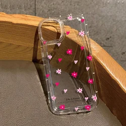 Pink Flowers Heart Print Clear Phone Case For iPhone 17 Cases iPhone 16 15 14 13 12 11 Pro Max 16E XS X XR 7 8 Plus 17 Air Cover
