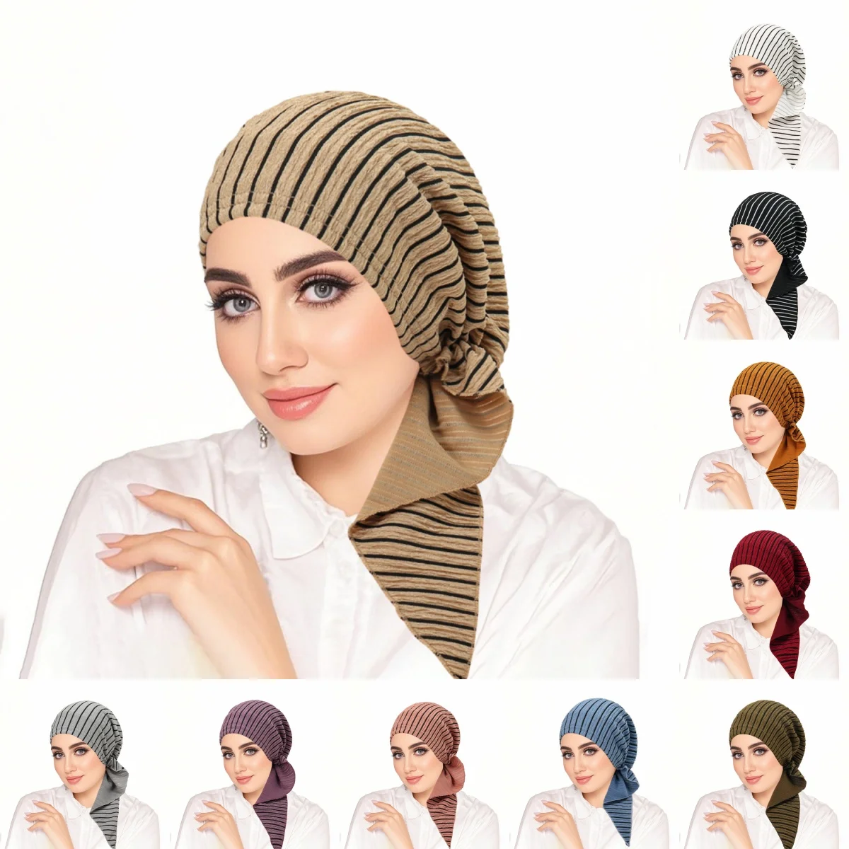 

Новый мусульманский женский полосатый платок с принтом, эластичный женский тюрбан, шапка от рака, химиотерапия, шапочки от выпадения волос, повязка на голову, бандана