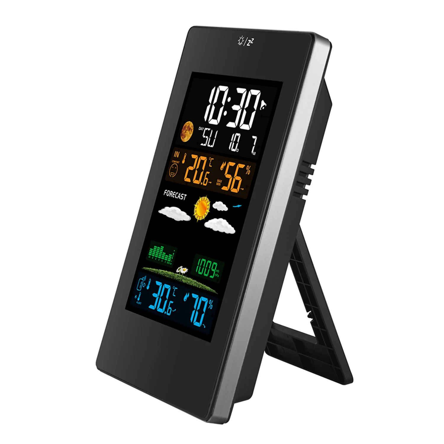 【HOT】Weather Station Indoor Outdoor Weather Forecaster with Sensor Digital Thermometer Hygrometer Monitor with Alarm Clock