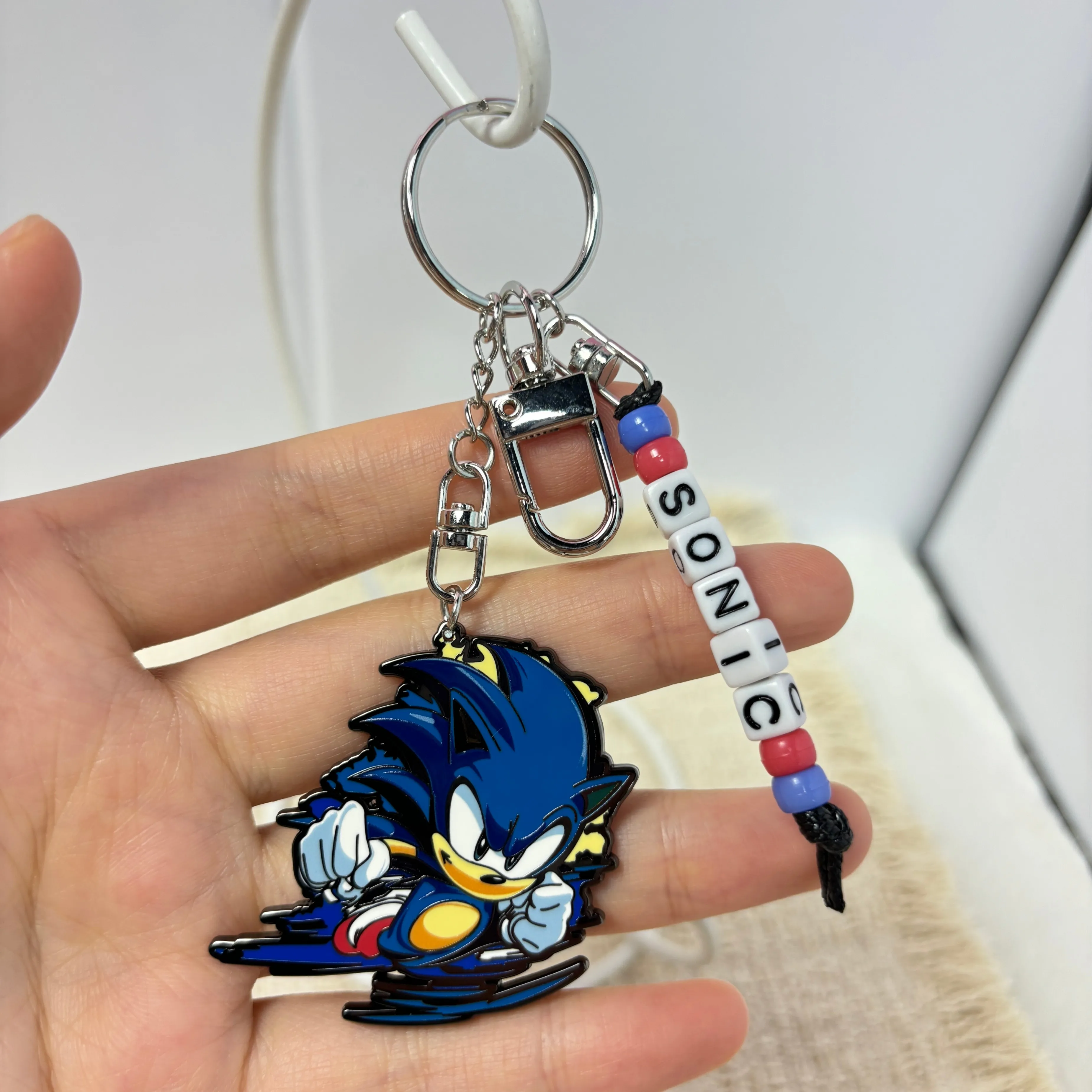 Sonic Metal Bag Charm, Letter Bead Cartoon Pendant Keychain, Cute Backpack Decor Ornament Fashion Bag Accessory