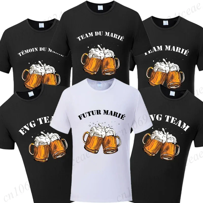 Evg Team Married Future Groom Man Squad T-shirt Boyfriend Single Farewell Tees Bachelor Party Tshirt French Beer Wedding Tops