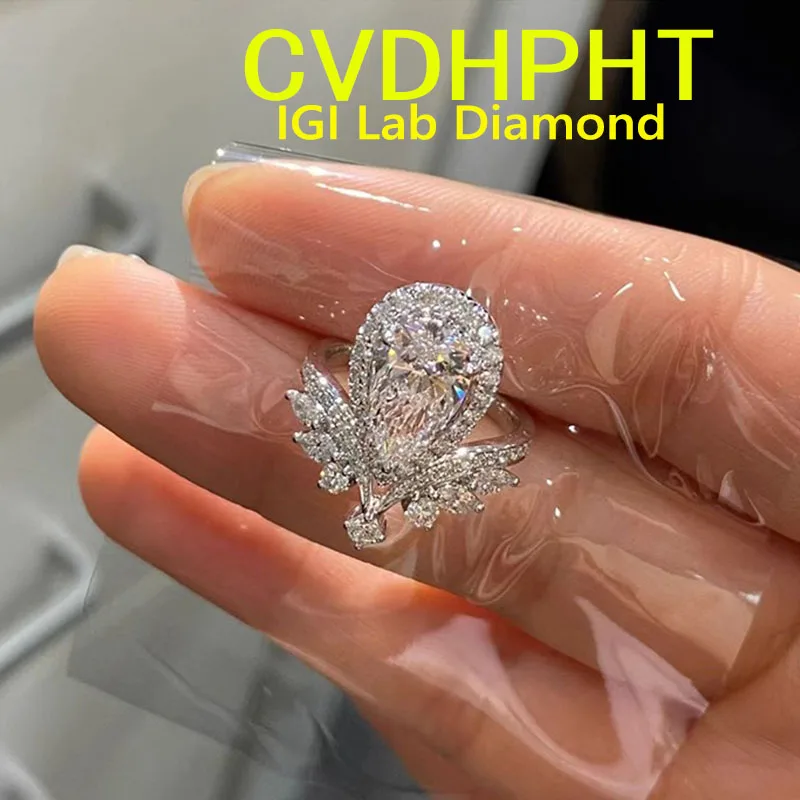 

3-5 карат, твердое золото 14 карат, выращенное в лаборатории кольцо с бриллиантом D VS1, сертификат IGI, грушевидная огранка, обручальное и обручальное кольцо