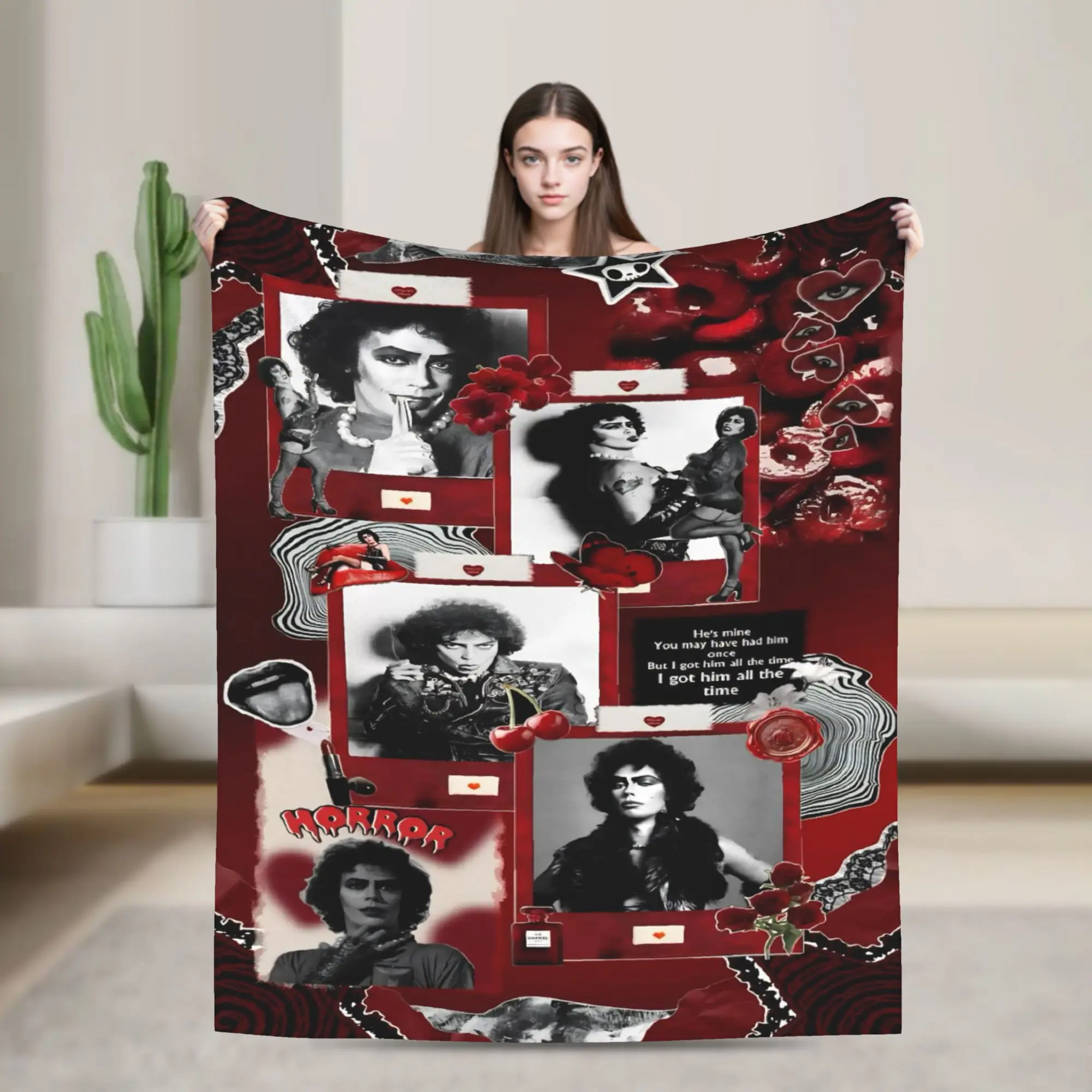 Tim Curry Frank Fleece Throw Blankets The Rocky Horror Picture Show Blankets for Bed Outdoor Lightweight Bedroom Quilt