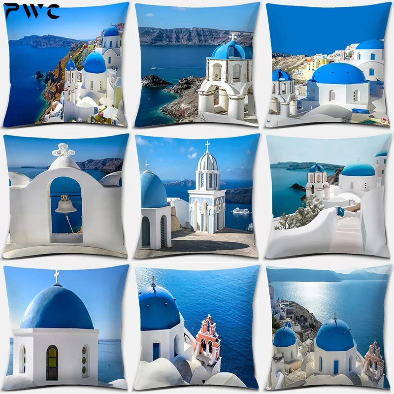 45*45cm Greek Santorini series pattern pillow square pillowcase cushion cover home sofa