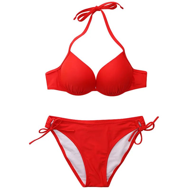 

Sexy Red Tee-Point Bikini Swimsuit Women's e Small Chest Gathered Ins Sle White Art Exam Swimsuit with Steel Support