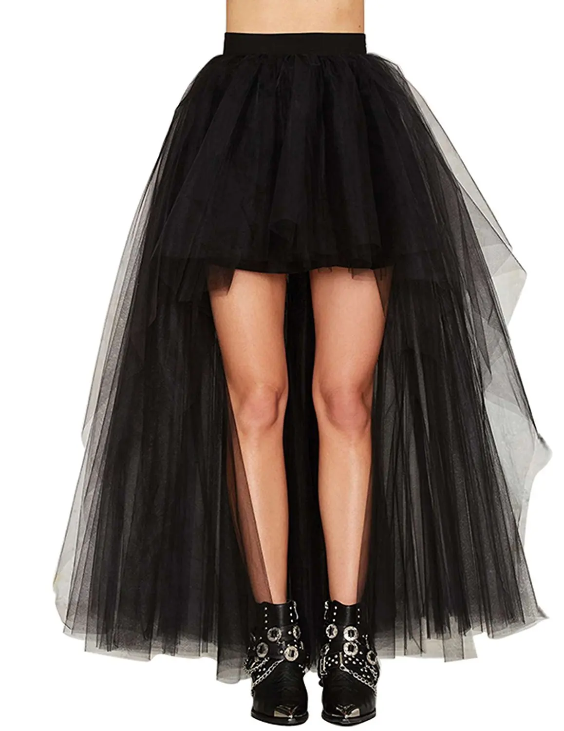 Women's Hi-Lo Long Tutu Tulle Bustle Skirt Elastic Waist Festival Party Skirt