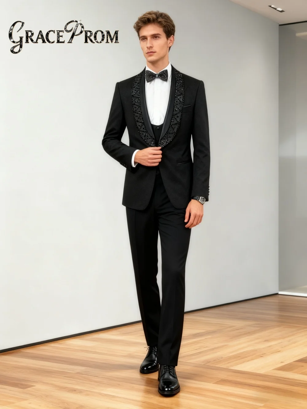 

Gorgeous Beaded Tweed Single-Breasted Men's 2PCS Sophisticated Jacket Suit Formal Party Prom Wedding Set for Wedding Groom