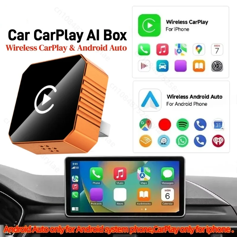 2 in 1 Wireless CarPlay Android Auto Adapter, for iPhone Android Phone Universal Car Multimedia Video Box Fast Connection