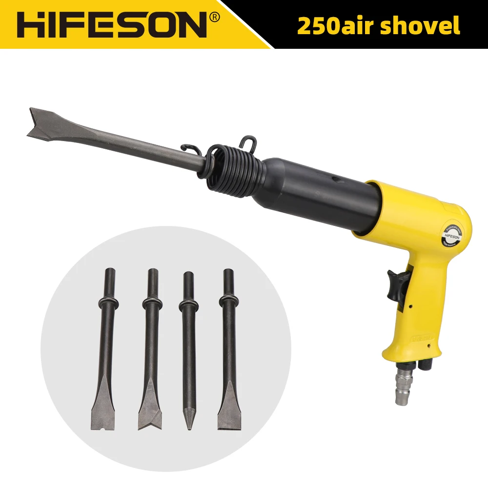 Hifeon Air Hammer 220mm Professional Handheld Pistol Gas Shovels 250Y Small Rust Remover Pneumatic Tools with 4 Chisels