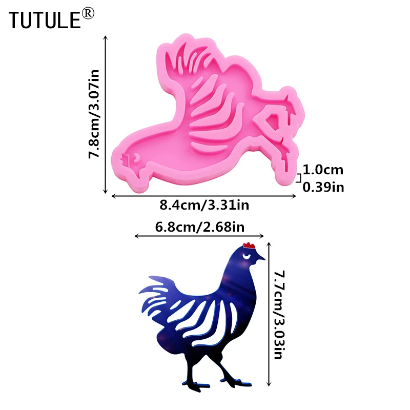 Shiny Chicken Silicone Mold Making With Epoxy Chicken Keychain Pendant Clay Accessories Silicone Mould Fondant Chocolate Molds