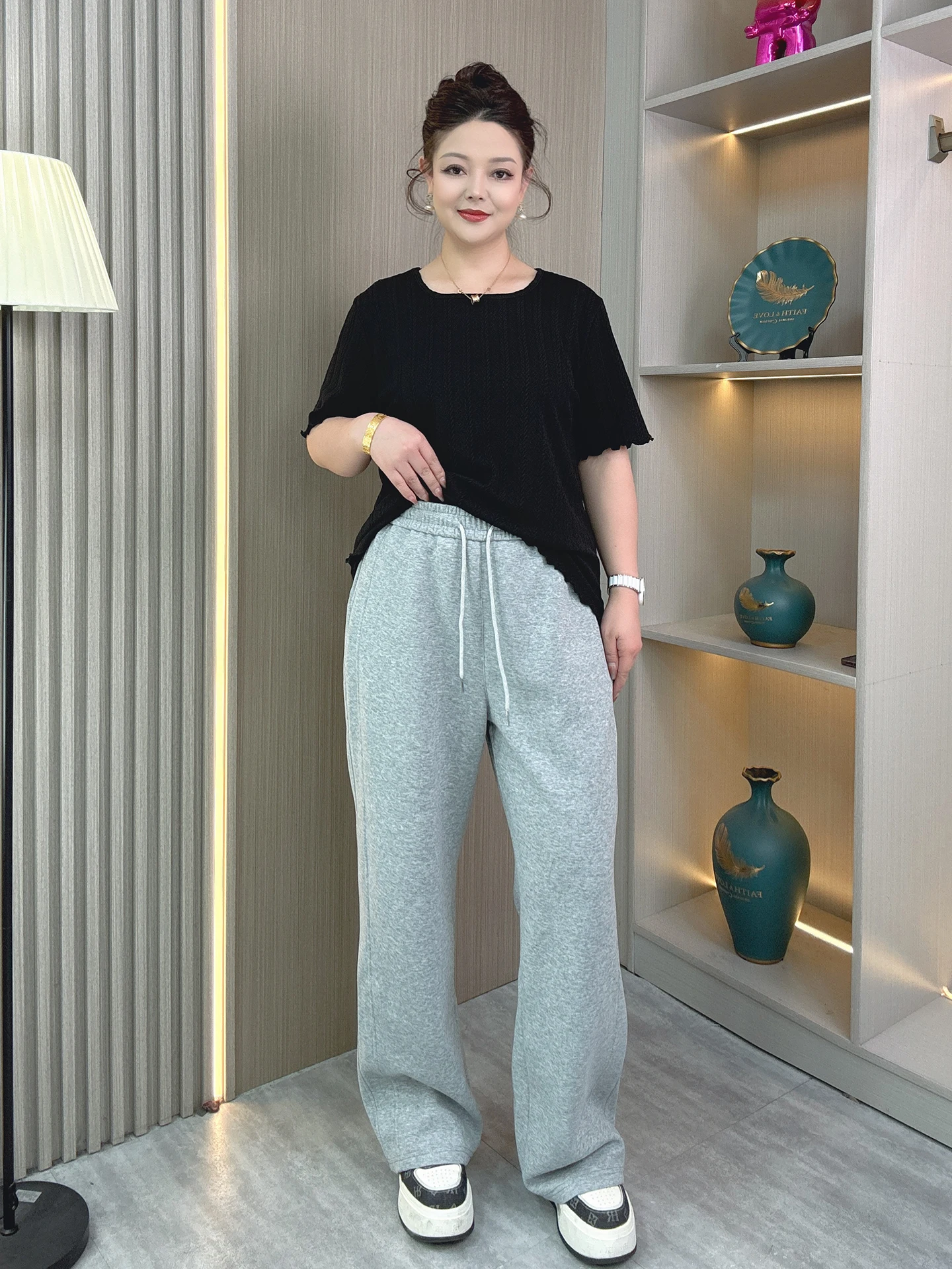 

High Waist Wide Leg Pants Loose Fit Elastic Casual Straight Cut Slimming Dstring Spring Autumn New Sle plus Size Women's...
