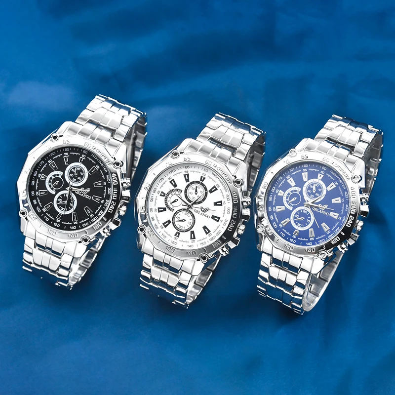 Three eye six pin fashionable steel strap watch, gift steel strap men's watch