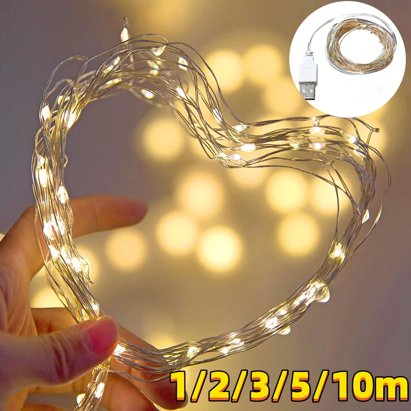 LED Fairy Lights USB 1/2/3/5/10M Copper Wire Garland String Lights Outdoor Garden Decor Holiday Lighting for Christmas