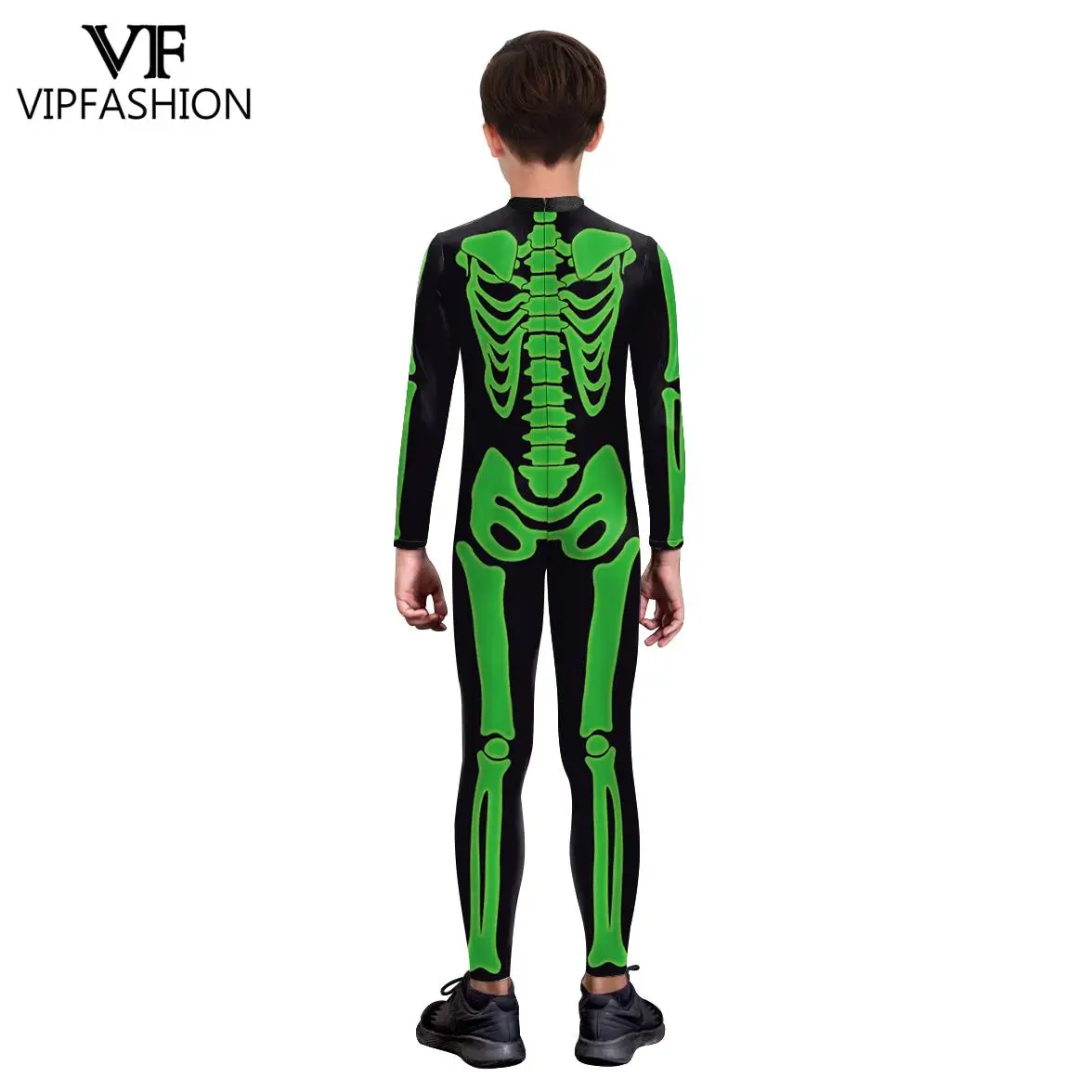 VIP FASHION Kids Green Skeleton Halloween Costume Boy Girl Cosplay tuta vestiti per le vacanze Festival Catsuit elastico Zentai Suit