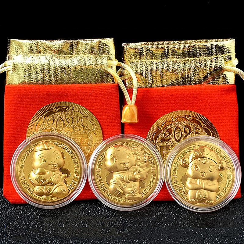 2025 Anno del serpente Moneta d'oro fortunata Monete commemorative Zodiaco cinese Distintivo da collezione Monete commemorative