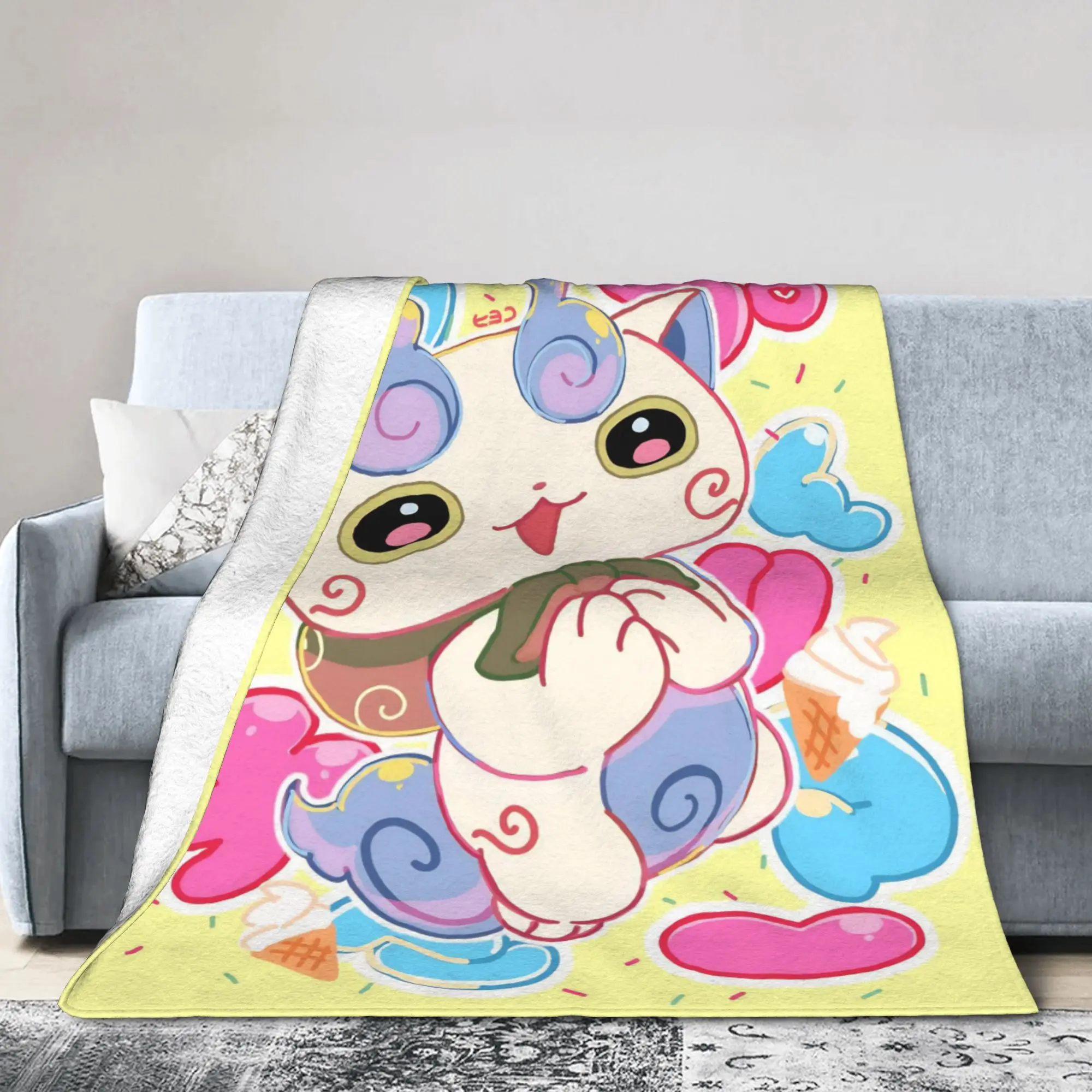 Yokai Watch Game Blanket Cute Komasan Fuzzy Throw Blanket Home Couch Printed Ultra-Soft Warm Bedspread