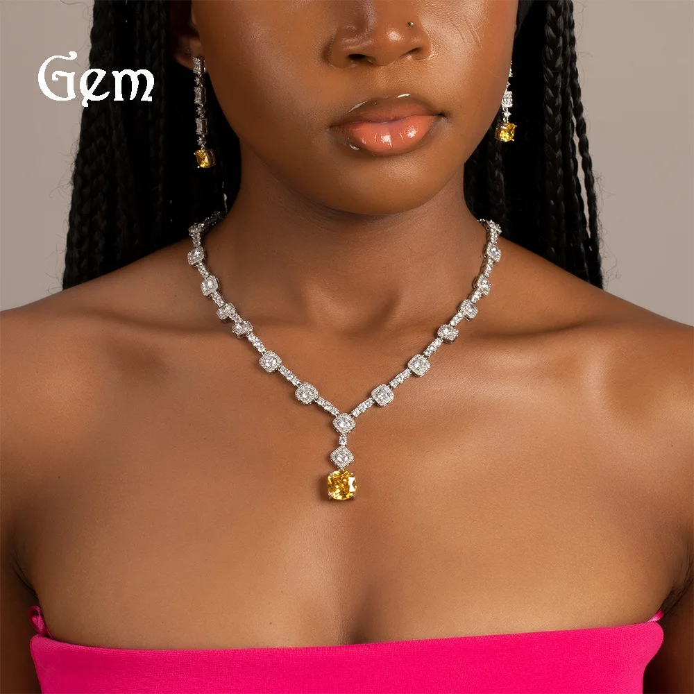 

Luxury Bridal Jewelry Set For Women Zircon CZ Pendant Necklace Earring Set For Wedding Bride Party Prom Necklace Set Lady Gift