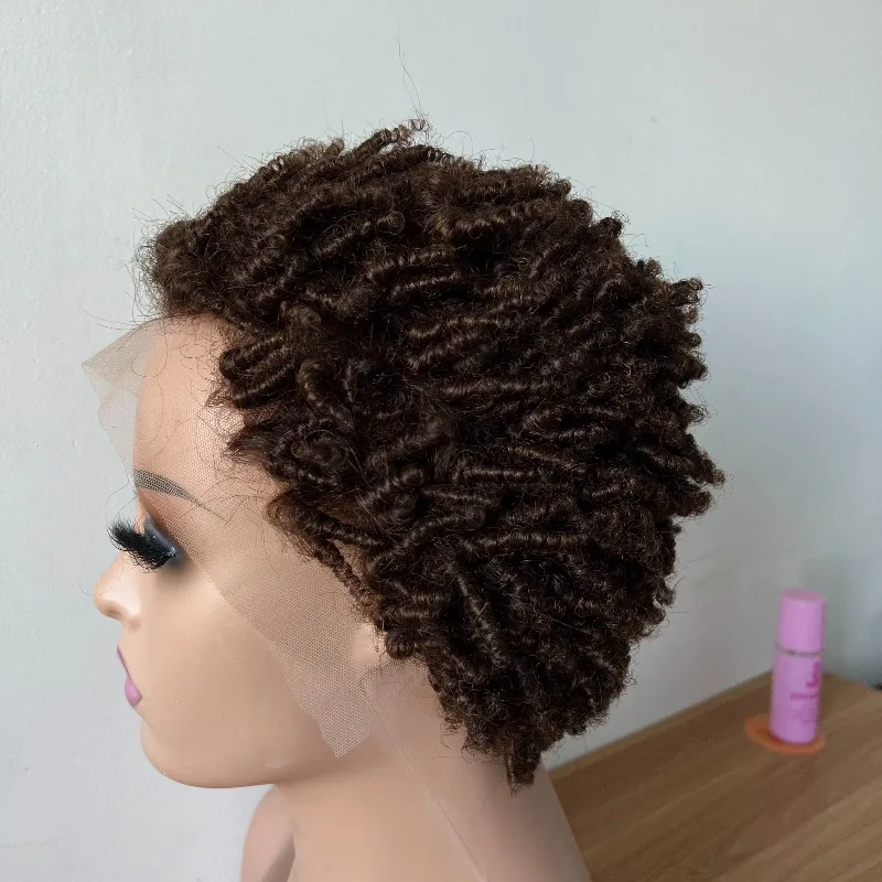 Premium Afro Kinky Curly Human Hair 13x4 Lace Frontal Ear To Ear Glueless Wigs for Women #4 6'' 180% Density Remy Hair Wigs - view 2