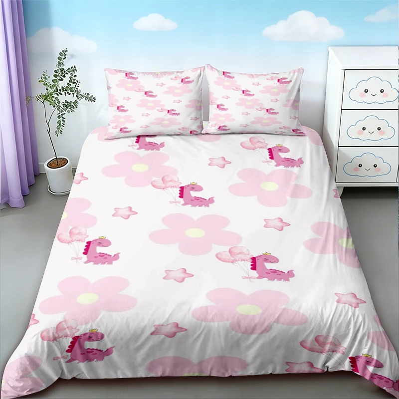 Duvet Cover Cute Dinosaur King Queen Kawaii Cartoon Wild Dino Bedding Set for Kids Boys Girls Jungle Animals Comforter Cover view 4