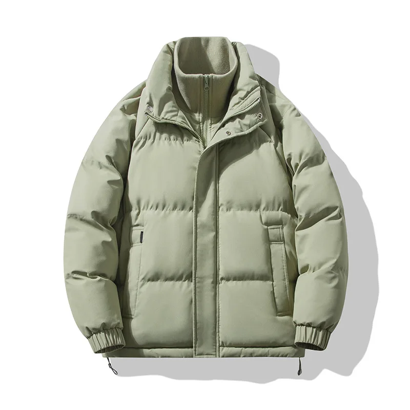 Winter Men Coat Simple Solid Color Stand Collar Male Fake Two-piece Jacket Thicken Cold-proof Long Sleeve Man Down Outerwear
