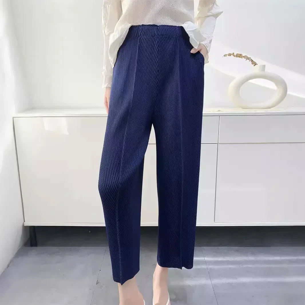 Calça harém plissada para mulheres, padrão de escama de peixe, textura nove calças cenoura, plissada, nicho do senso design, primavera, verão, novo, 2022