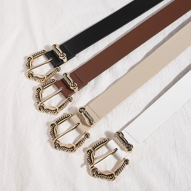 New Women's Chic Fashion Pin Buckle Belt, Smooth Surface, Multi-color, Elegant European & American Style, Delicate Gold Buckle,
