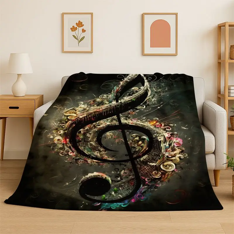Fashion Musical Note Instrument Staff Art Flannel Blanket Soft Throw Blanket for Bedroom Living Room Bed Travel Camping Nap Gift