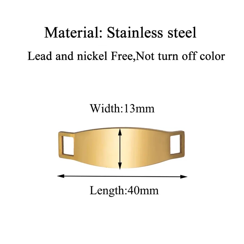 10pcs Stainless Steel Bend Plate Blank For Engraving To Record 2 Hole Metal Plate Tag Charm Connector For Bracelet Mirror Polish