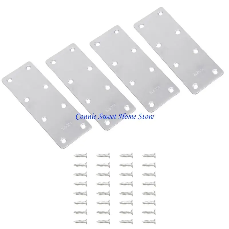 LXAF 4Pcs Flat Mending Plate Stainless Steel Flat Bracket Connectors Flat Repair Plates for Furniture Door Enduring