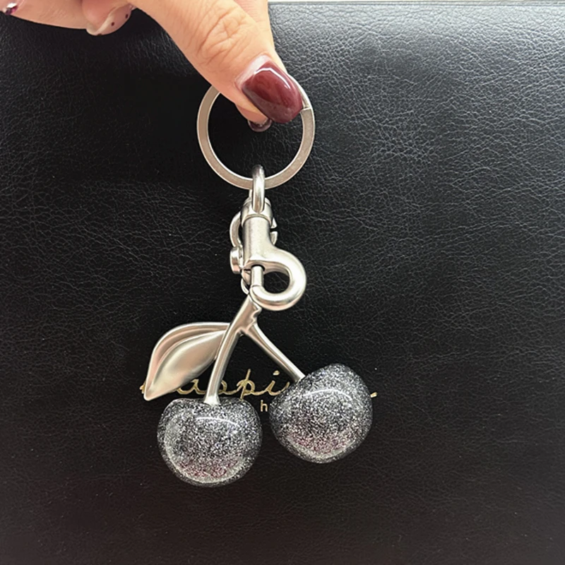 For Coach Handbag Shoulder Bags Grey Shiny Crystal Cherry Pendant Women's  Exquisite Keychain Accessories Gift