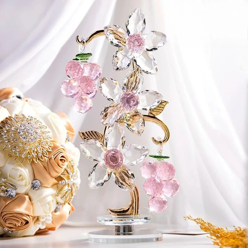 PYHH & D crystal glass handicraft grape ornament, crystal flower home decoration gift, rotatable
