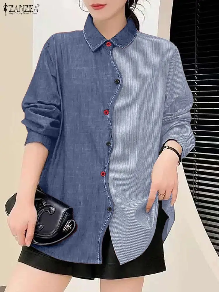 

ZANZEA Women's Shirts Autumn Long Sleeve Blouse Lapel Striped Casual Lapel Elegant Office Lady Blusas Streetwear Fashion Tops