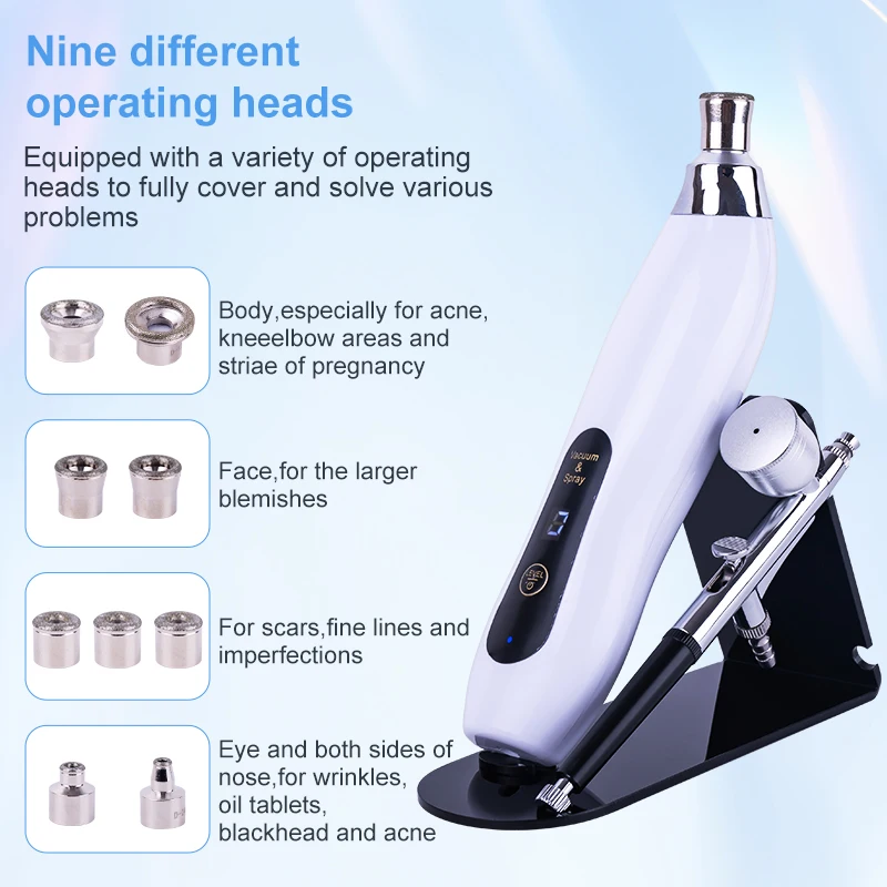 Machine portative de microdermabrasion de diamant exfolie les points noirs vergetures d'acné 9 accessoires pour le traitement du visage et du corps