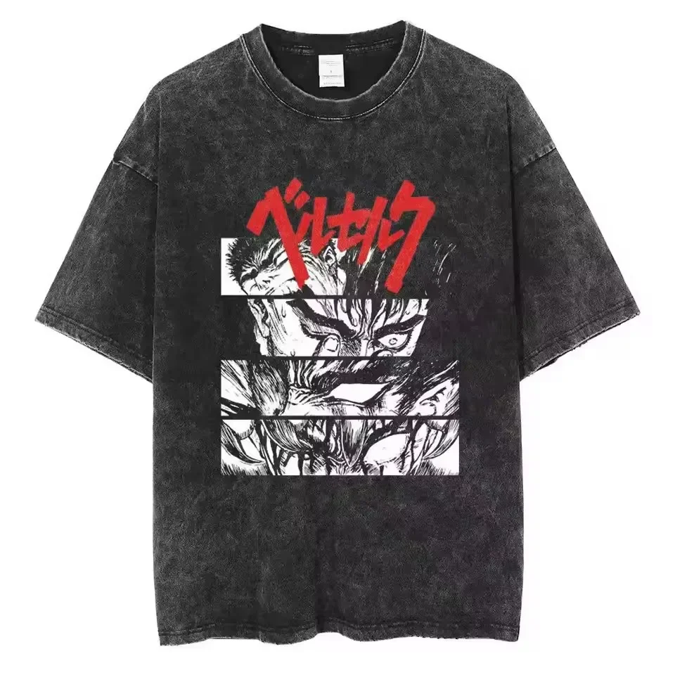 

Washed Berserk Vintage Japan Anime Short sleeved round neck Y2k Tshirt Men Clothing New in Top & Tees Mens T-Shirt 50833