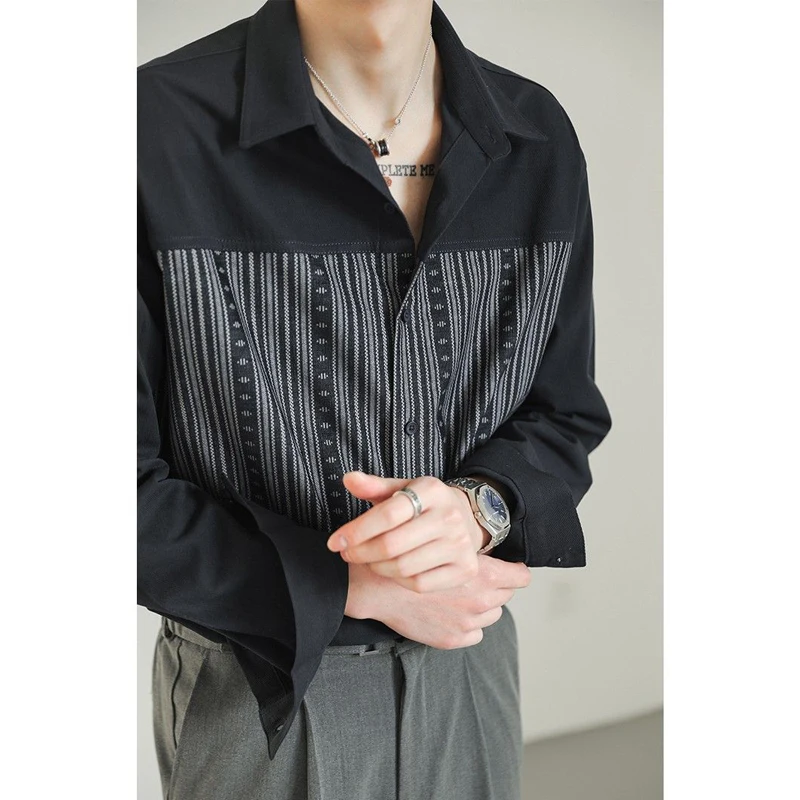 2023 Men Trend Print Patchwork Harajuku Streetwear Casual Handsome Button Shirts Korean Style Long Sleeve Loose Tops Ropa Hombre