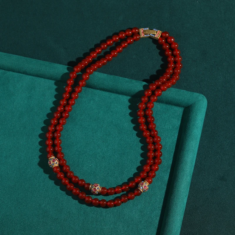 

Vintage Layered Red Agate Beads Necklace Woman Gold Color Retro Luxury Quality Jewelry Fashion Designer Gift Daily New In 2025
